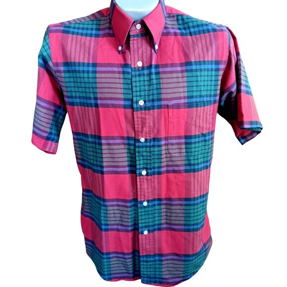 Small 15 Vintage Men's Shirt L.L. Bean Plaid Button-Down Camp Short Sleeve USA - Picture 2 of 4